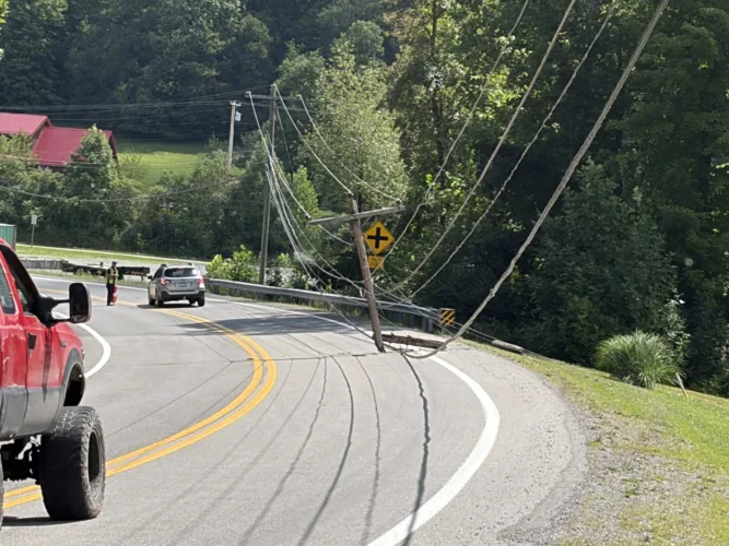 Clipped Pole Upright in the Road